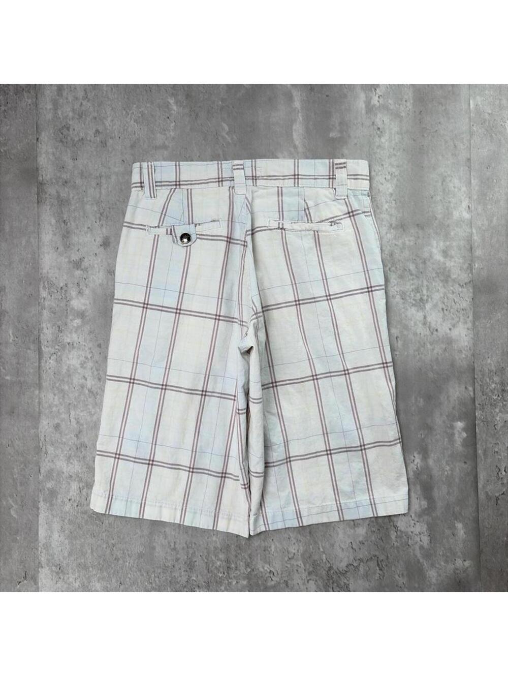 Y2K White Rusty Surf Grunge Baggy Plaid Skater Shorts